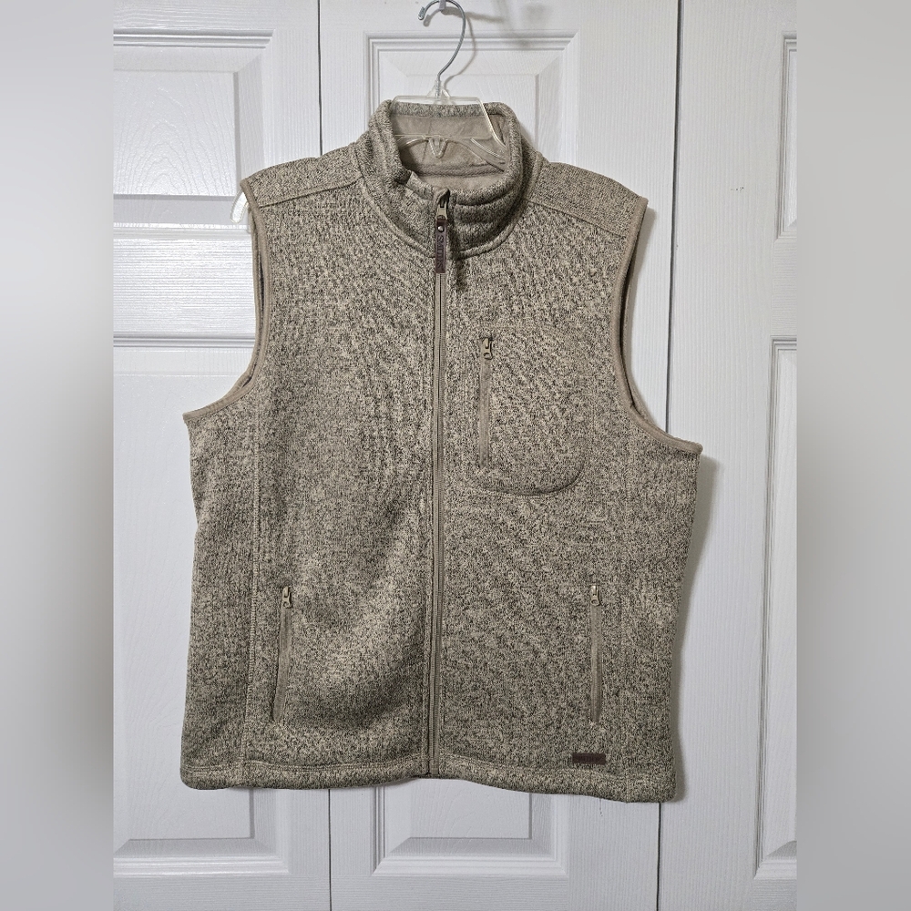 Smith's Workwear Zip Up Insulated Vest, Tan & Gray Knit, Fleece Lined, Medium